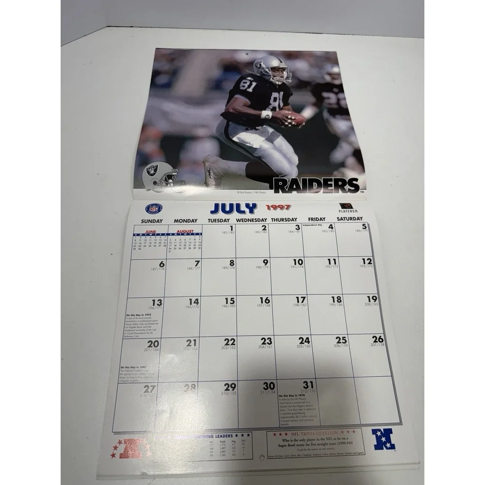 NFL Oakland Raiders Team Calendar 1997 Vintage Clean